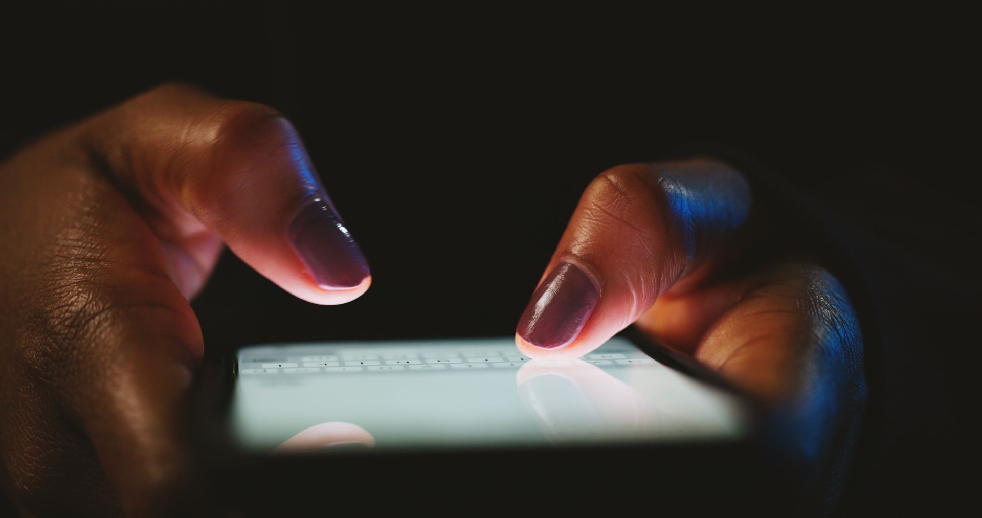 Night, business and woman with smartphone, hands and typing with message to contact. Closeup, person and employee with cellphone, mobile user and social media with email, texting and communication